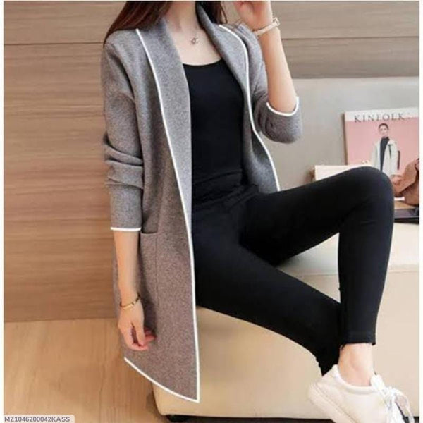 1 Pc Women's Stitched Fleece Plain Lapel Coat